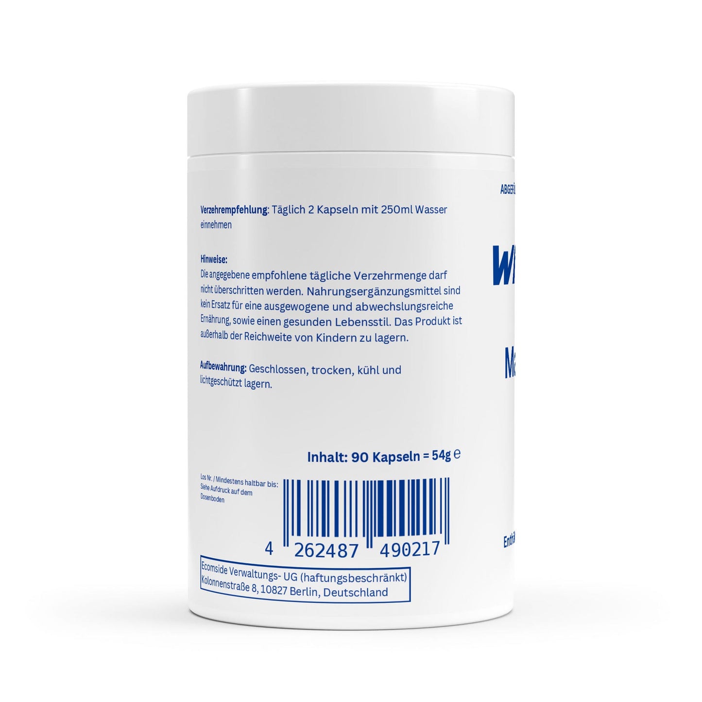 WAYDRU – Magnesium Komplex Kapseln
3-fach Komplex mit Vitamin B6 – Für Muskeln, Energie & Nerven!