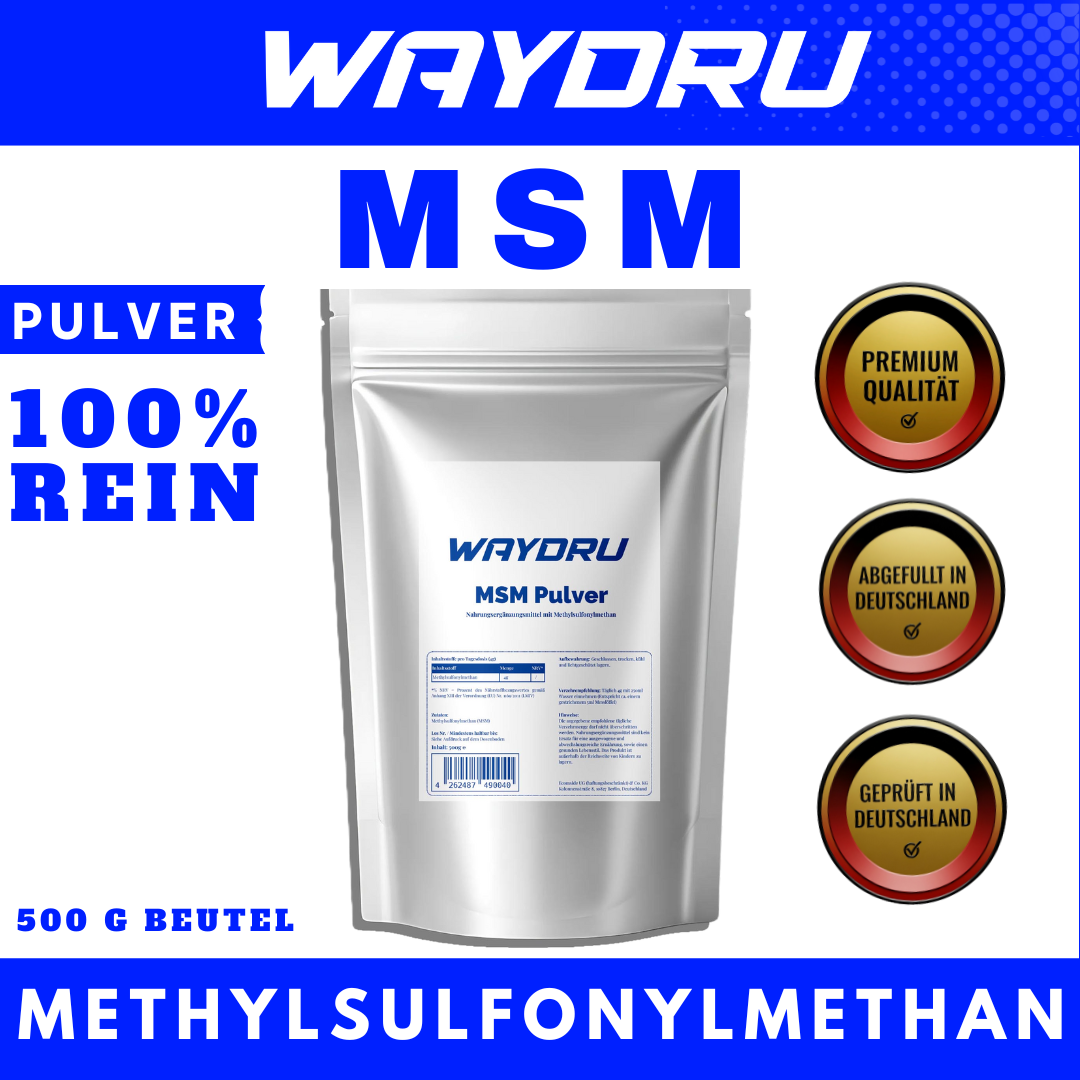 MSM Pulver | WAYDRU Premium MSM Pulver 500 g – 100 % reines Methylsulfonylmethan