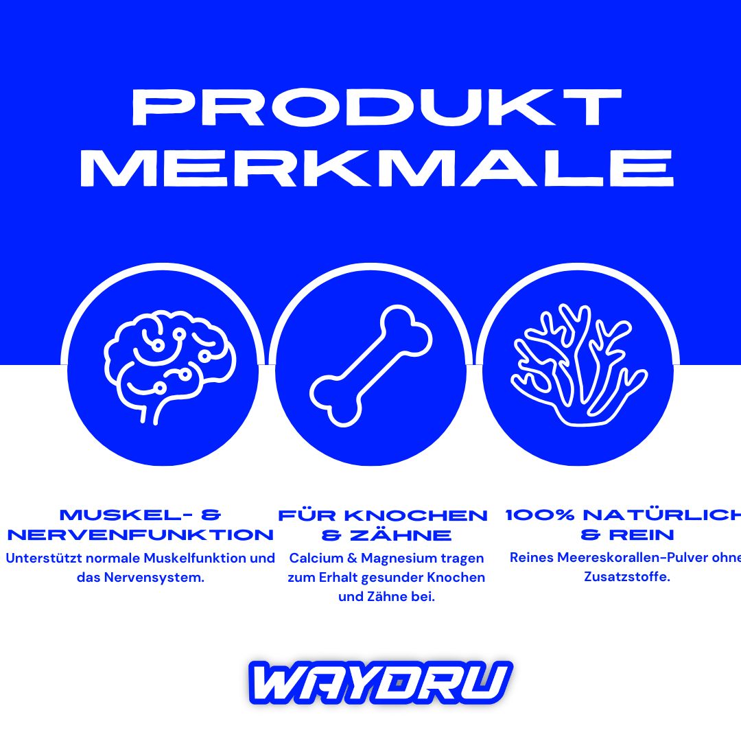 WAYDRU – Sango Meeres Koralle Pulver
🌊 Natürliches Calcium & Magnesium im idealen Verhältnis für Knochen, Muskeln und Nervensystem!