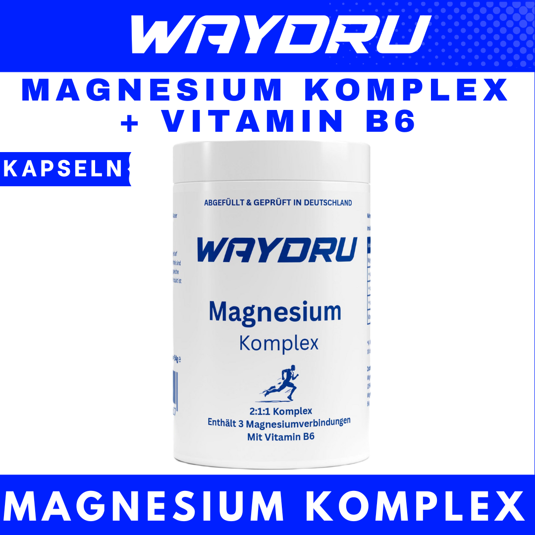 WAYDRU – Magnesium Komplex Kapseln
3-fach Komplex mit Vitamin B6 – Für Muskeln, Energie & Nerven!