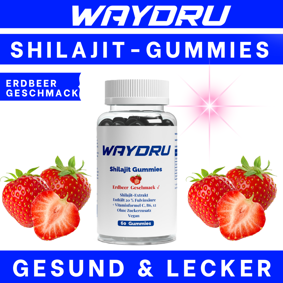 WAYDRU - Shilajit Gummies – vegane Shilajit Gummibären Nahrungsergänzung mit Fulvinsäure, Vitamin C, B6 und B12 für Energie, Vitalität und Immunsystem, 60 Stück