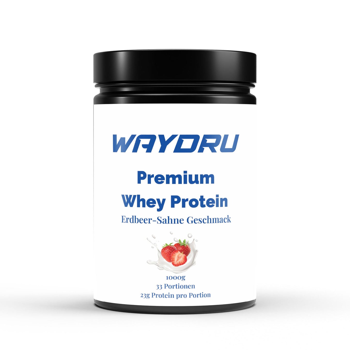 WAYDRU Premium Whey Protein Erdbeer-Sahne – 1000 g Dose, Eiweißpulver mit 23 g Protein pro Portion