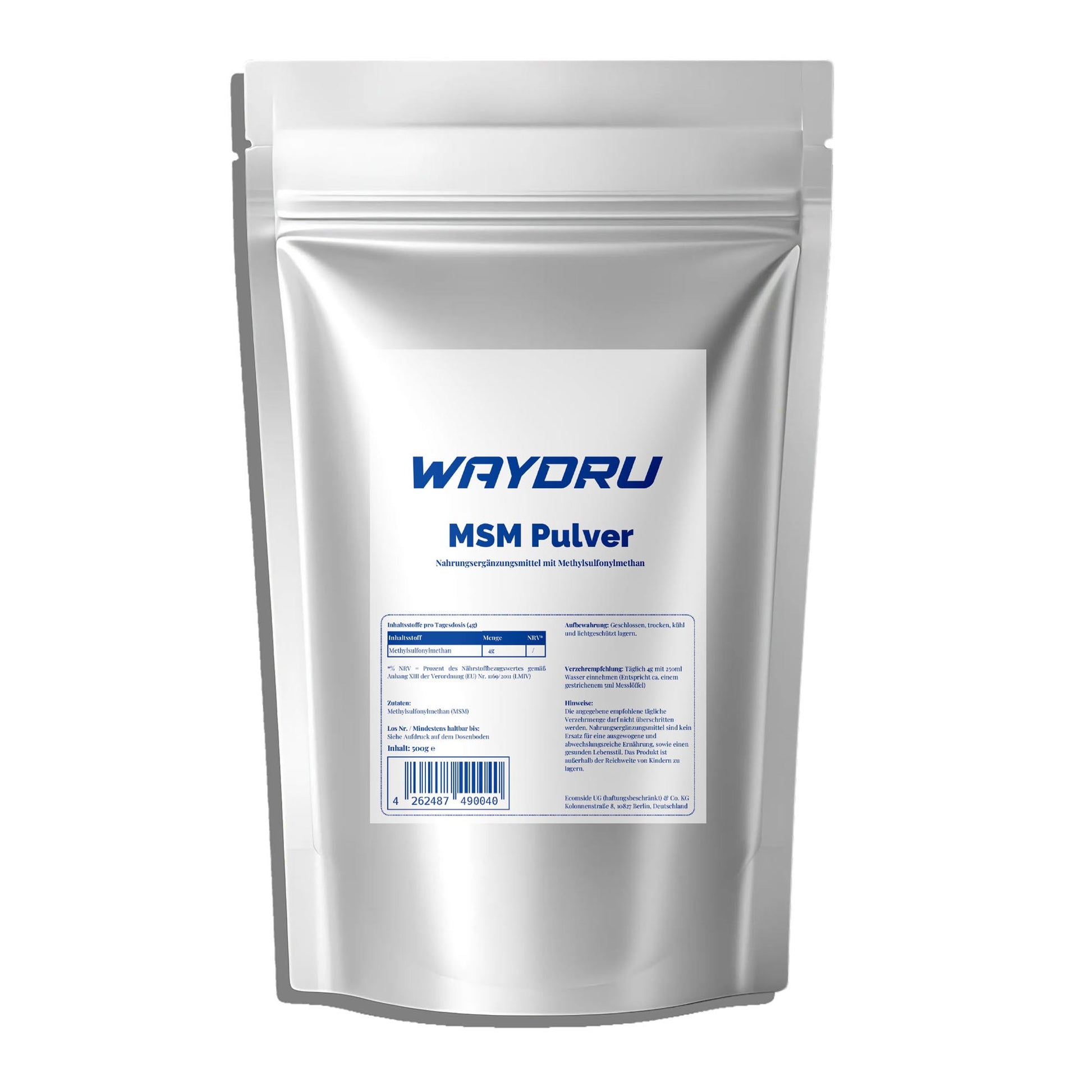 MSM Pulver | WAYDRU Premium MSM Pulver 500 g – 100 % reines Methylsulfonylmethan