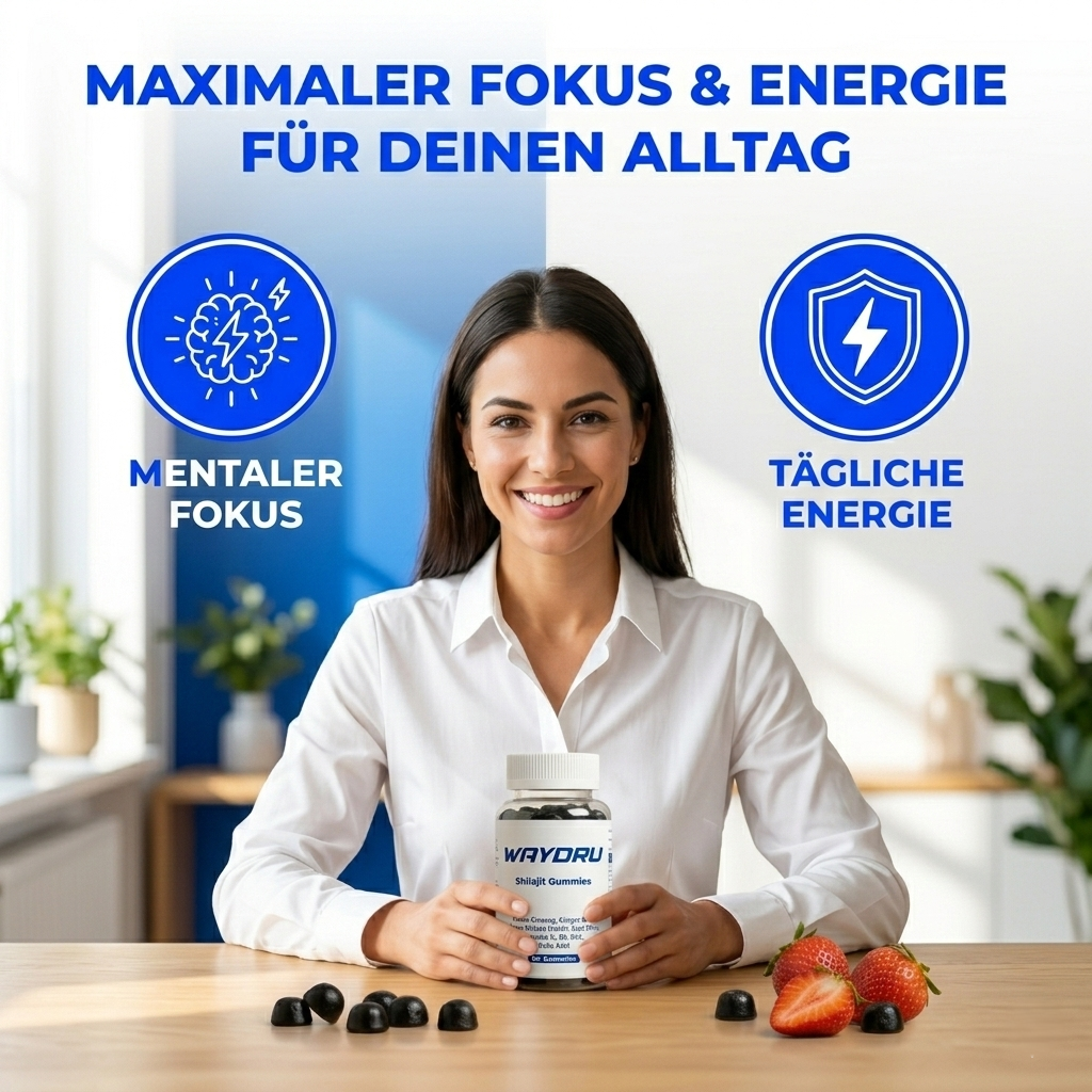 WAYDRU - Shilajit Gummies – vegane Shilajit Gummibären Nahrungsergänzung mit Fulvinsäure, Vitamin C, B6 und B12 für Energie, Vitalität und Immunsystem, 60 Stück