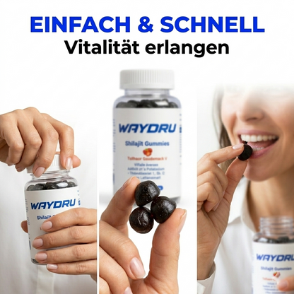 WAYDRU - Shilajit Gummies – vegane Shilajit Gummibären Nahrungsergänzung mit Fulvinsäure, Vitamin C, B6 und B12 für Energie, Vitalität und Immunsystem, 60 Stück