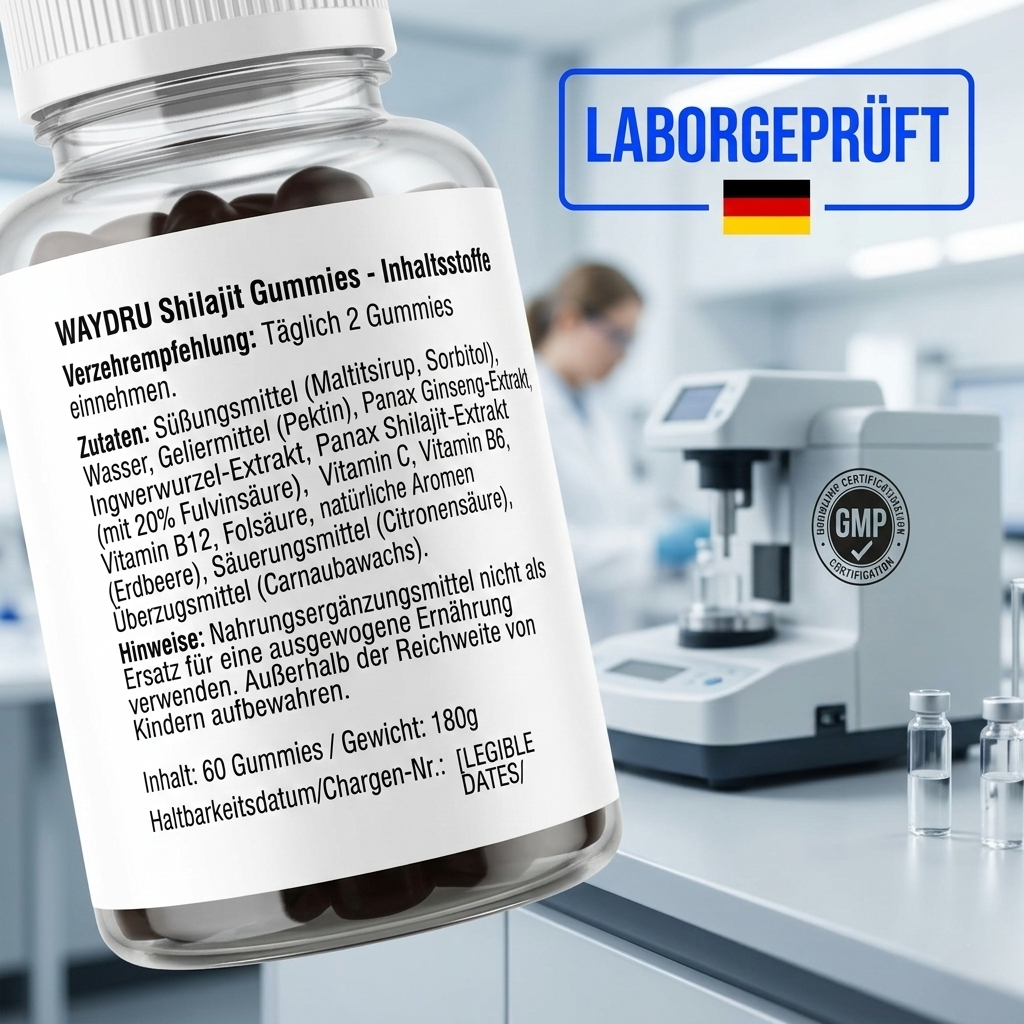 WAYDRU - Shilajit Gummies – vegane Shilajit Gummibären Nahrungsergänzung mit Fulvinsäure, Vitamin C, B6 und B12 für Energie, Vitalität und Immunsystem, 60 Stück