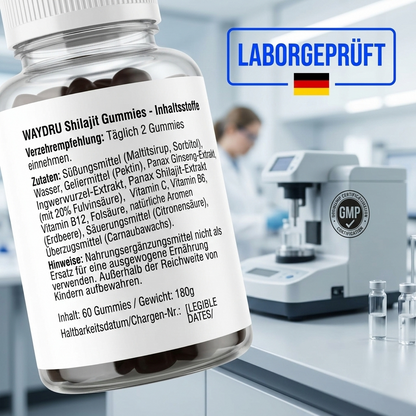 WAYDRU - Shilajit Gummies – vegane Shilajit Gummibären Nahrungsergänzung mit Fulvinsäure, Vitamin C, B6 und B12 für Energie, Vitalität und Immunsystem, 60 Stück