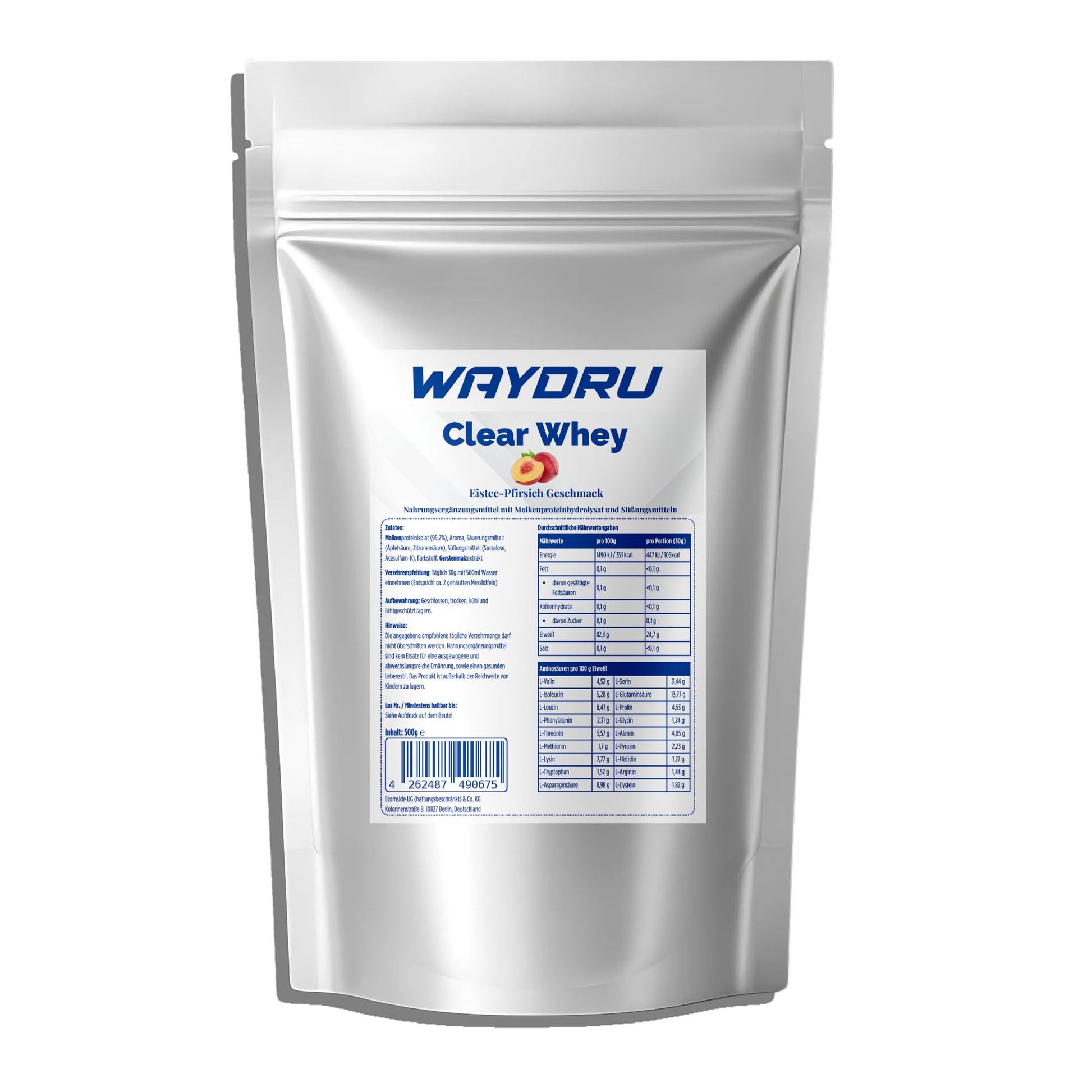 WAYDRU - Clear Whey Pfirsich Proteinshake, Clear Whey Eiweißshake fruchtig