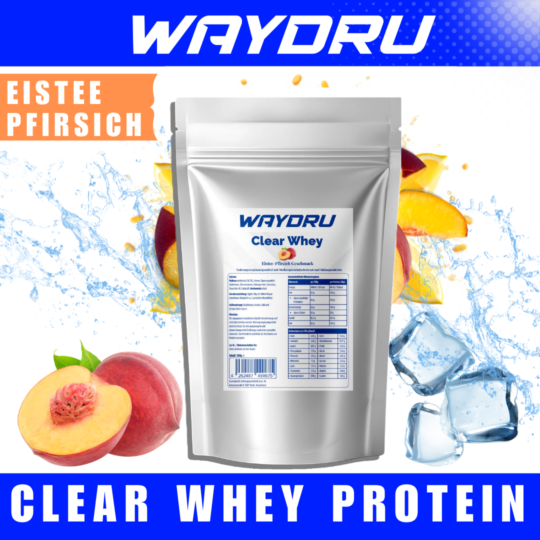 WAYDRU - Clear Whey Pfirsich Proteinshake, Clear Whey Eiweißshake fruchtig