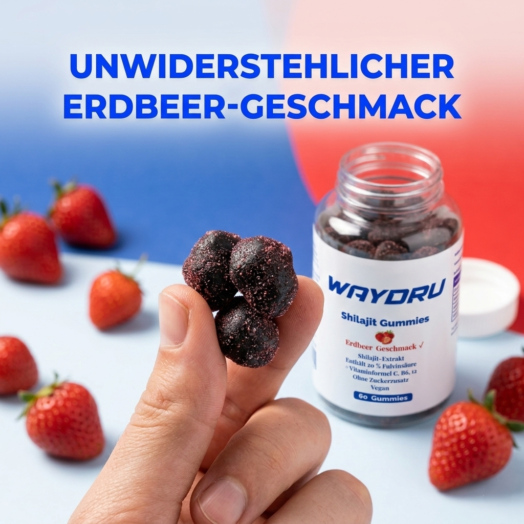WAYDRU - Shilajit Gummies – vegane Shilajit Gummibären Nahrungsergänzung mit Fulvinsäure, Vitamin C, B6 und B12 für Energie, Vitalität und Immunsystem, 60 Stück