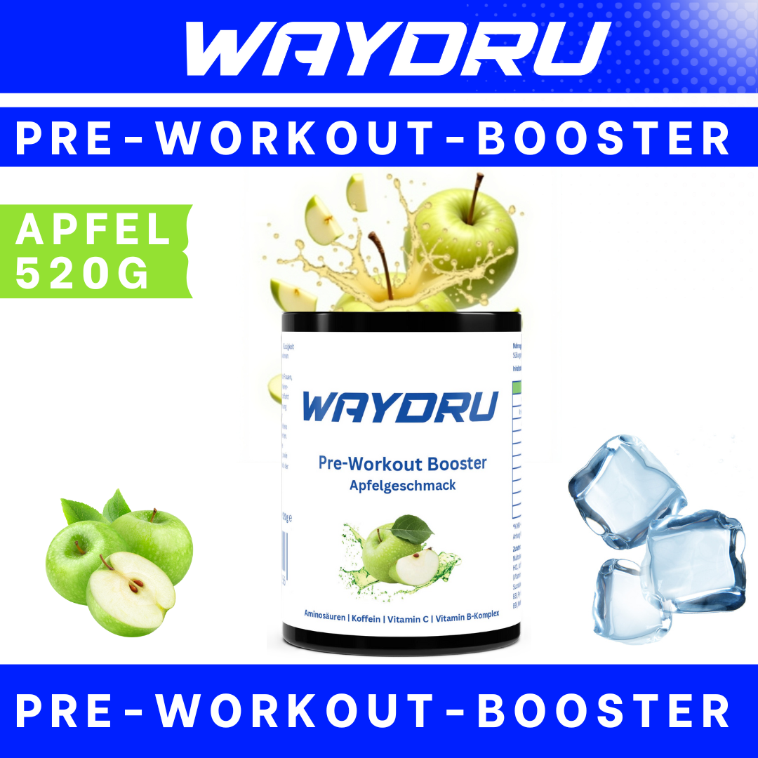 WAYDRU Pre Workout Booster Apfel – Leistungsstarker Trainingsbooster mit fruchtigem Apfelgeschmack für Fokus, Ausdauer & Kraft im Training.