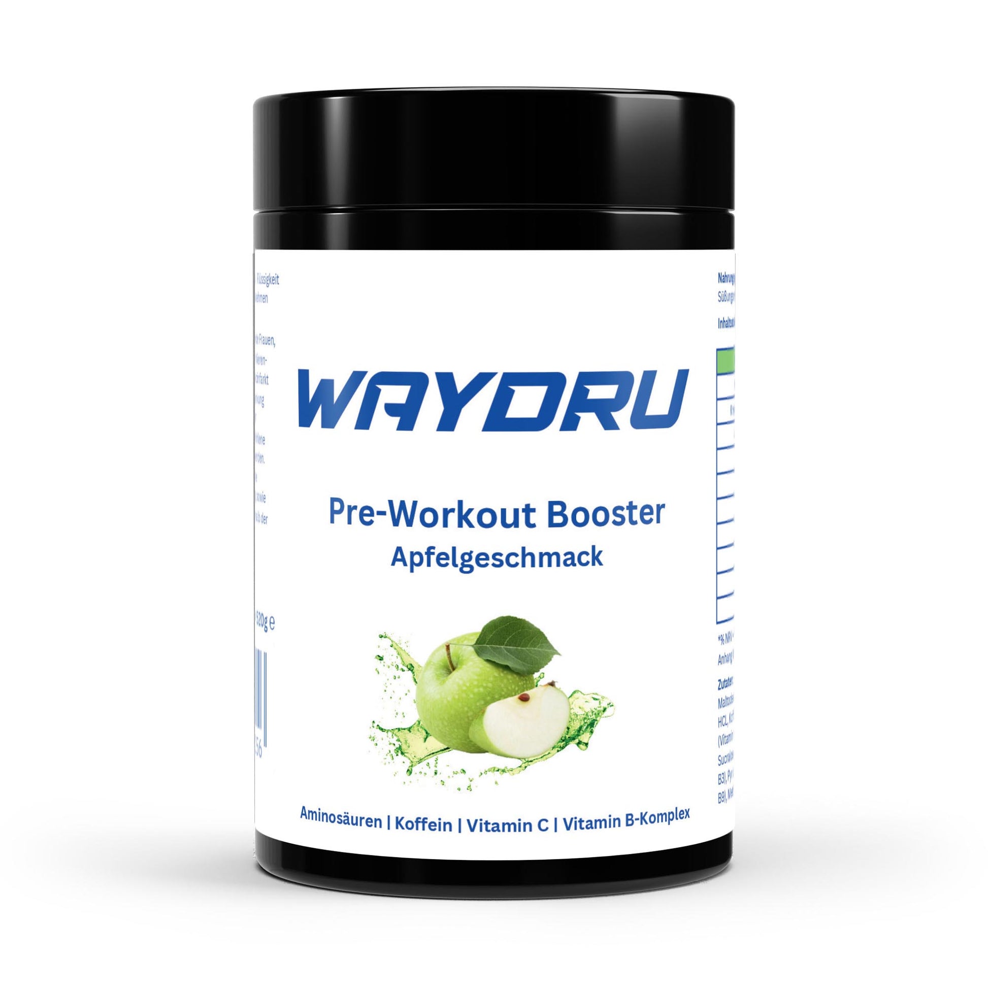 WAYDRU Pre Workout Booster Apfel – Leistungsstarker Trainingsbooster mit fruchtigem Apfelgeschmack für Fokus, Ausdauer & Kraft im Training.