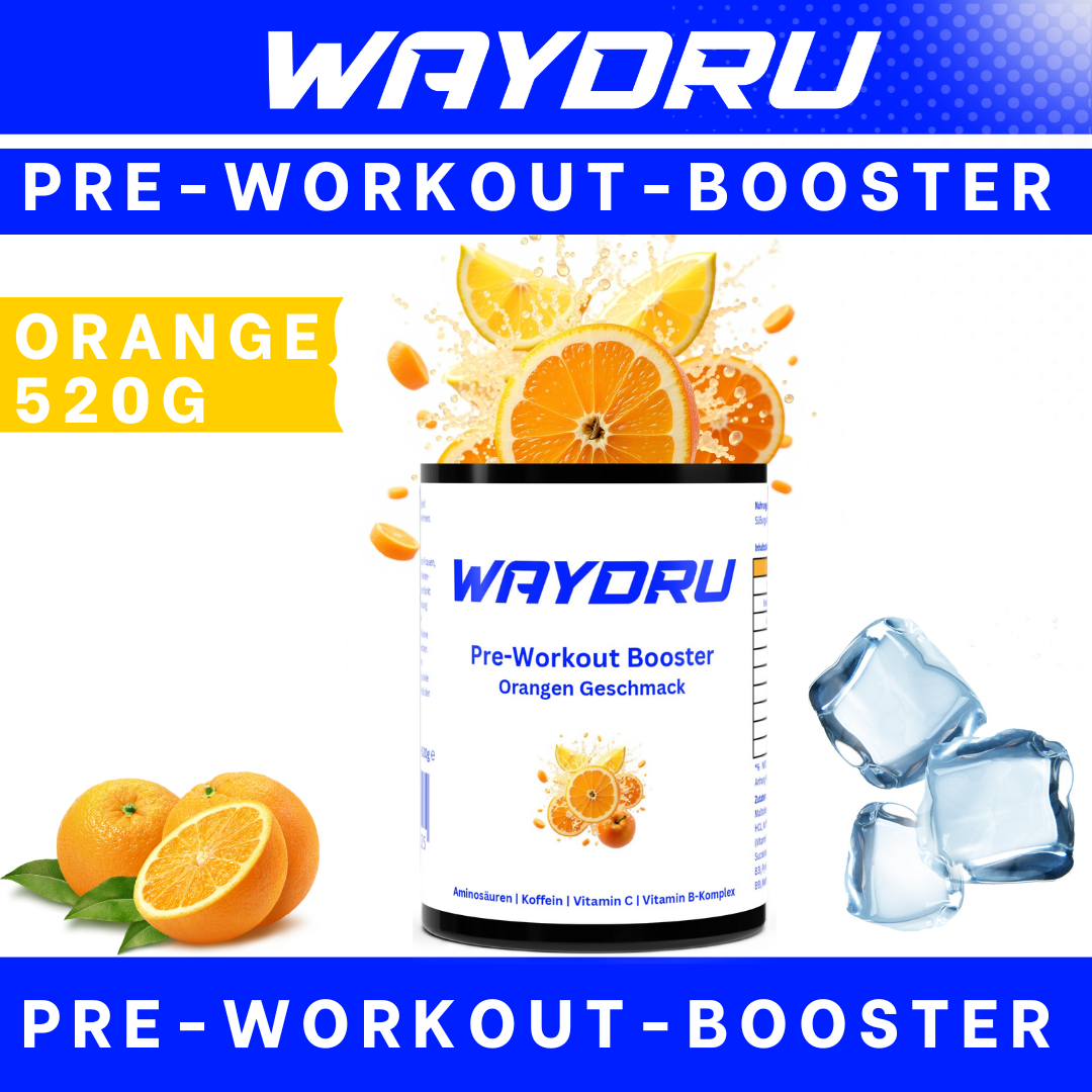 WAYDRU Pre Workout Booster Orange – Erfrischender Orangen-Workout-Booster mit Koffein, Citrullin & Beta-Alanin für maximale Trainingsleistung.