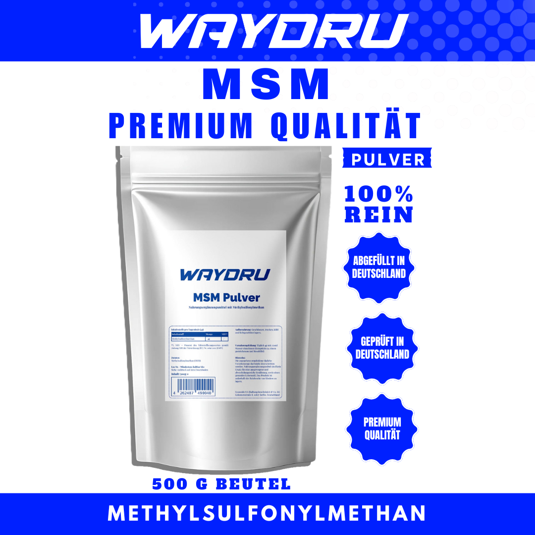MSM Pulver | WAYDRU Premium MSM Pulver 500 g – 100 % reines Methylsulfonylmethan