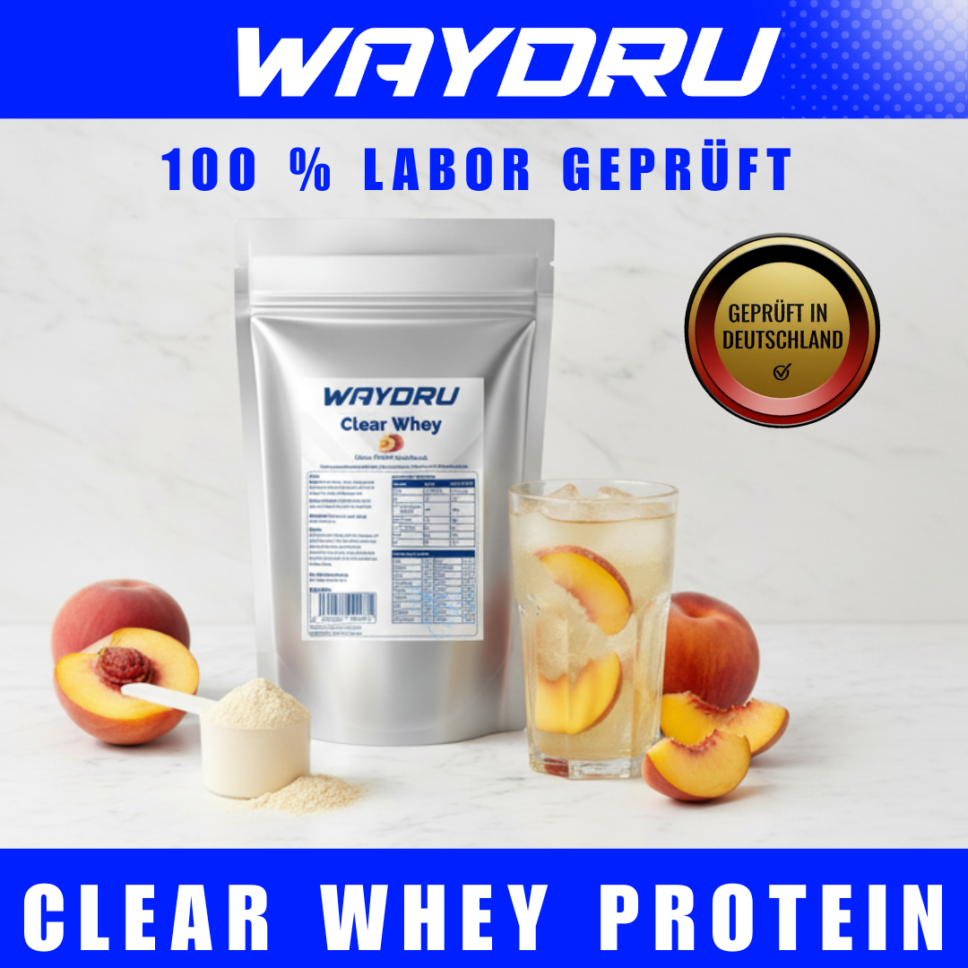 WAYDRU - Clear Whey Pfirsich Proteinshake, Clear Whey Eiweißshake fruchtig