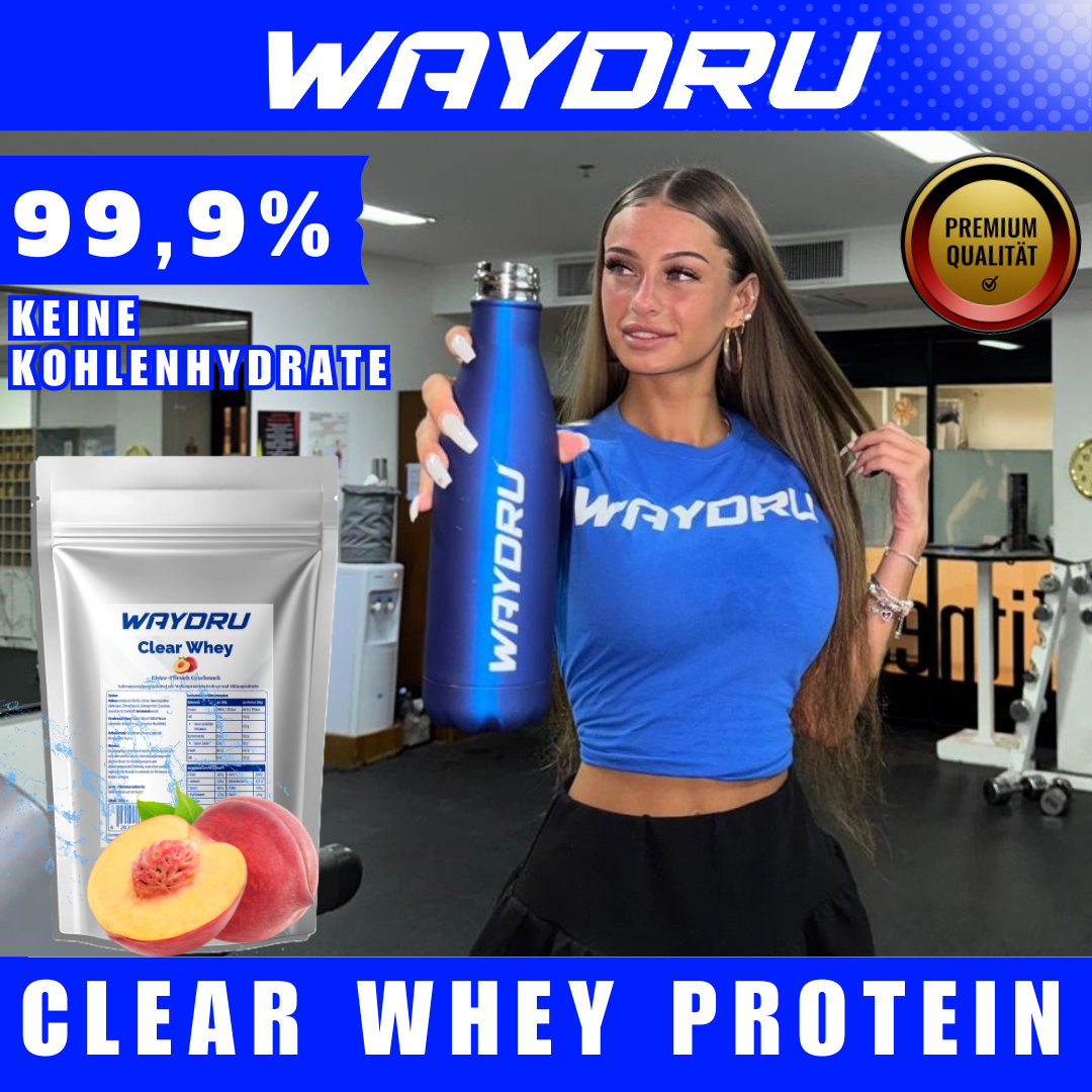 WAYDRU - Clear Whey Pfirsich Proteinshake, Clear Whey Eiweißshake fruchtig