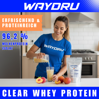 WAYDRU - Clear Whey Pfirsich Proteinshake, Clear Whey Eiweißshake fruchtig