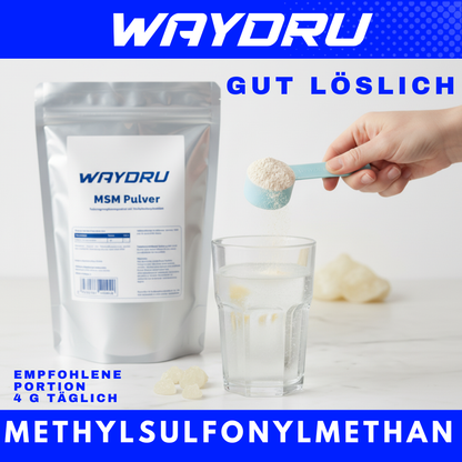 MSM Pulver | WAYDRU Premium MSM Pulver 500 g – 100 % reines Methylsulfonylmethan