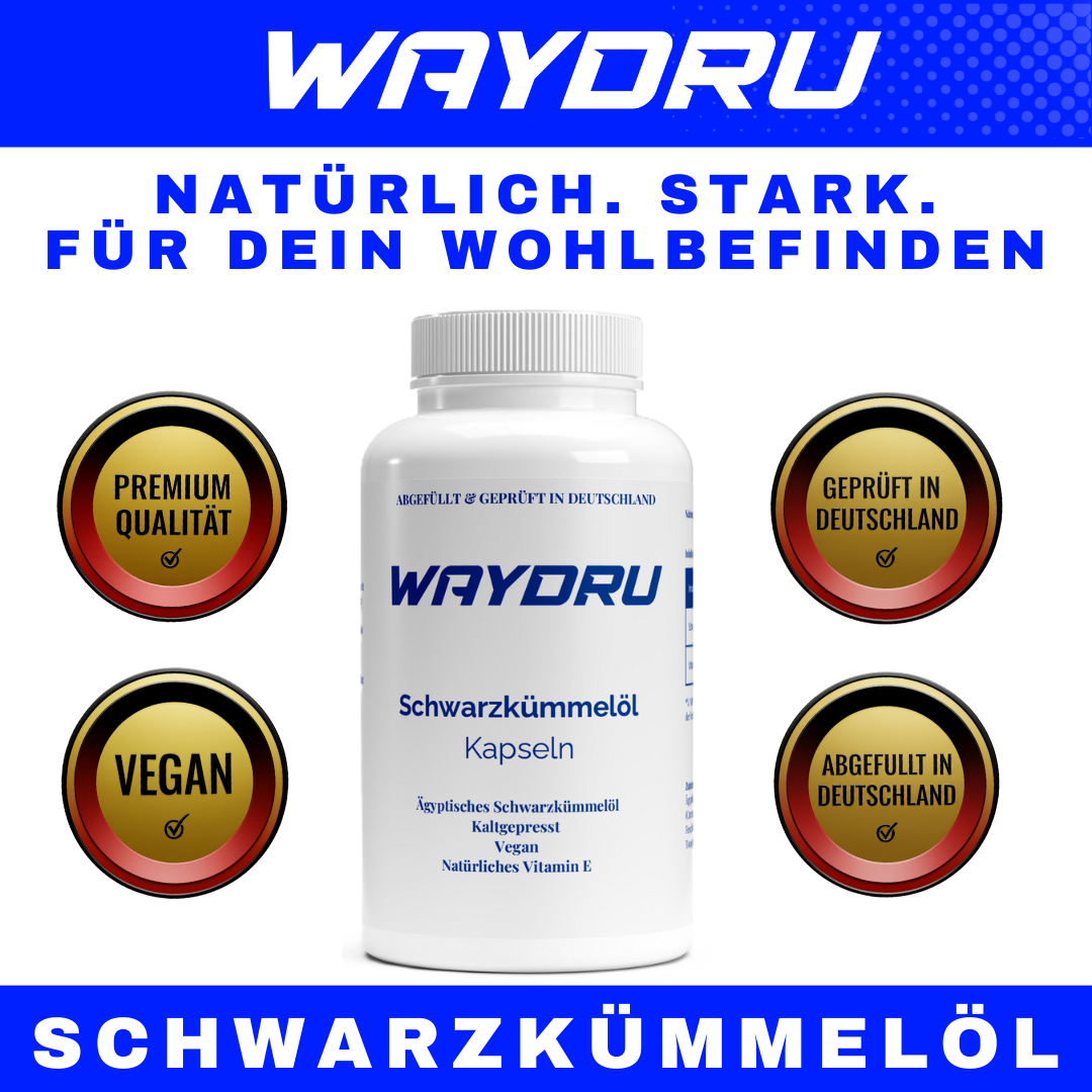 Ägyptisches Schwarzkümmelöl – 240 vegane Softgels Kapseln| Hochdosiert & kaltgepresst | WAYDRU