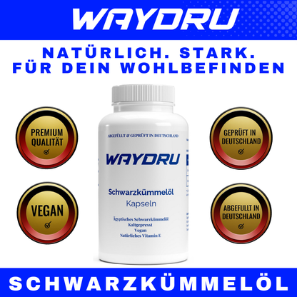 Ägyptisches Schwarzkümmelöl – 240 vegane Softgels Kapseln| Hochdosiert & kaltgepresst | WAYDRU