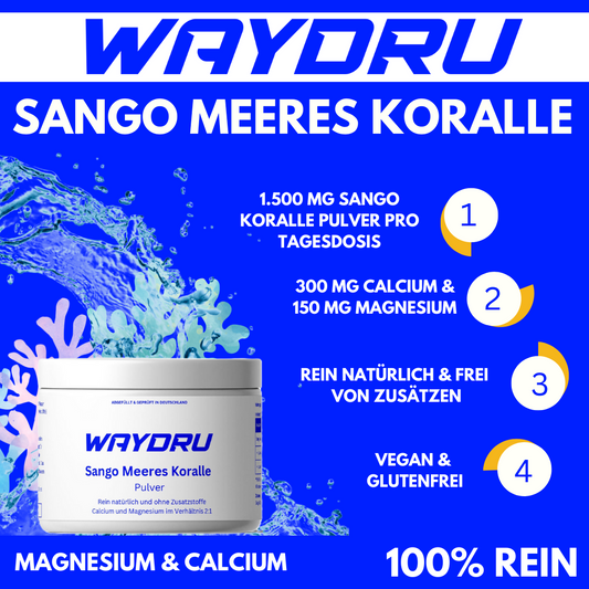 WAYDRU – Sango Meeres Koralle Pulver

🌊 Natürliches Calcium & Magnesium im idealen Verhältnis für Knochen, Muskeln und Nervensystem!