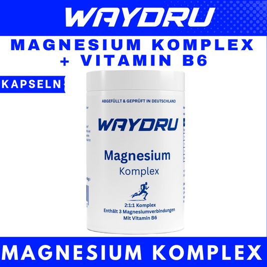 WAYDRU – Magnesium Komplex Kapseln

3-fach Komplex mit Vitamin B6 – Für Muskeln, Energie &amp; Nerven!