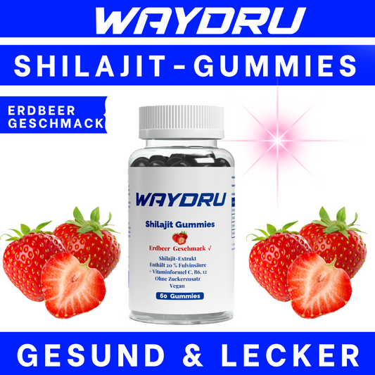 WAYDRU - Shilajit Gummies – vegane Shilajit Gummibären Nahrungsergänzung mit Fulvinsäure, Vitamin C, B6 und B12 für Energie, Vitalität und Immunsystem, 60 Stück