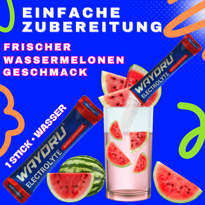 WAYDRU Elektrolyte Wassermelone – Elektrolytgetränk mit 8 Mineralstoffen und 6 Vitaminen für schnelle Hydration – Wassermelonen-Geschmack, zuckerfrei, ideal für Sport und Reisen.
