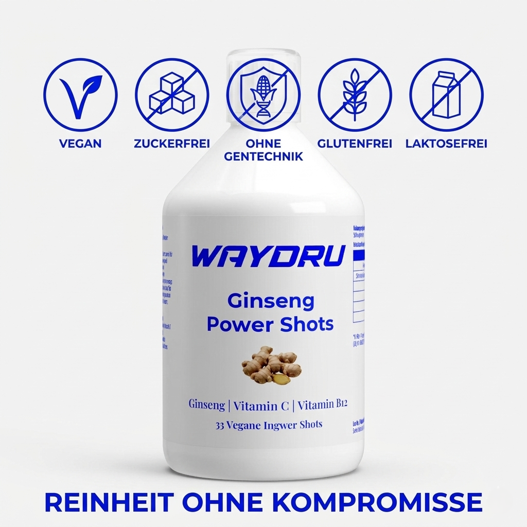 Zertifizierte Eigenschaften: Vegan, zuckerfrei und glutenfrei – reine Pflanzenkraft von WAYDRU.