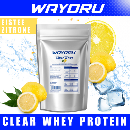 WAYDRU Clear Whey Protein Isolat in der Geschmacksrichtung Zitronen-Eistee, silberne 500g Packung