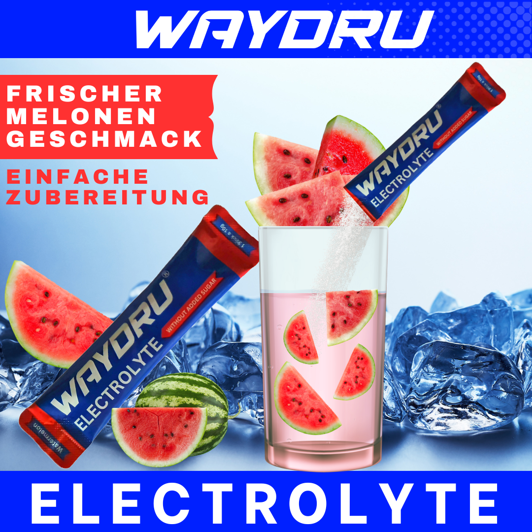 WAYDRU Electrolyte Watermelon – Elektrolytgetränk mit 8 Mineralstoffen und 6 Vitaminen für schnelle Hydration – Wassermelonen-Geschmack, zuckerfrei, ideal für Sport und Reisen.