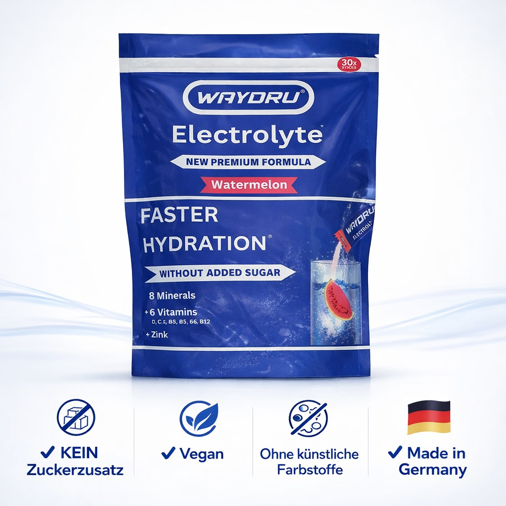 Qualitätssiegel von WAYDRU: Vegan, glutenfrei, laktosefrei und ohne Zuckerzusatz.