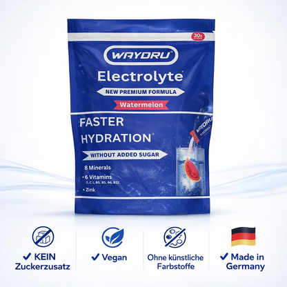 Qualitätssiegel von WAYDRU: Vegan, glutenfrei, laktosefrei und ohne Zuckerzusatz.