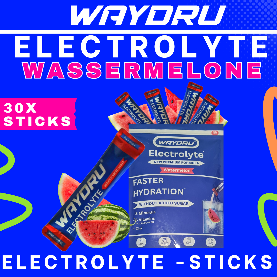 WAYDRU Elektrolyte Wassermelone – Elektrolytgetränk mit 8 Mineralstoffen und 6 Vitaminen für schnelle Hydration – Wassermelonen-Geschmack, zuckerfrei, ideal für Sport und Reisen.