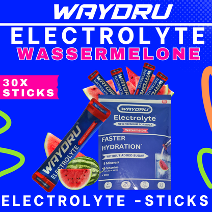 WAYDRU Elektrolyte Wassermelone – Elektrolytgetränk mit 8 Mineralstoffen und 6 Vitaminen für schnelle Hydration – Wassermelonen-Geschmack, zuckerfrei, ideal für Sport und Reisen.