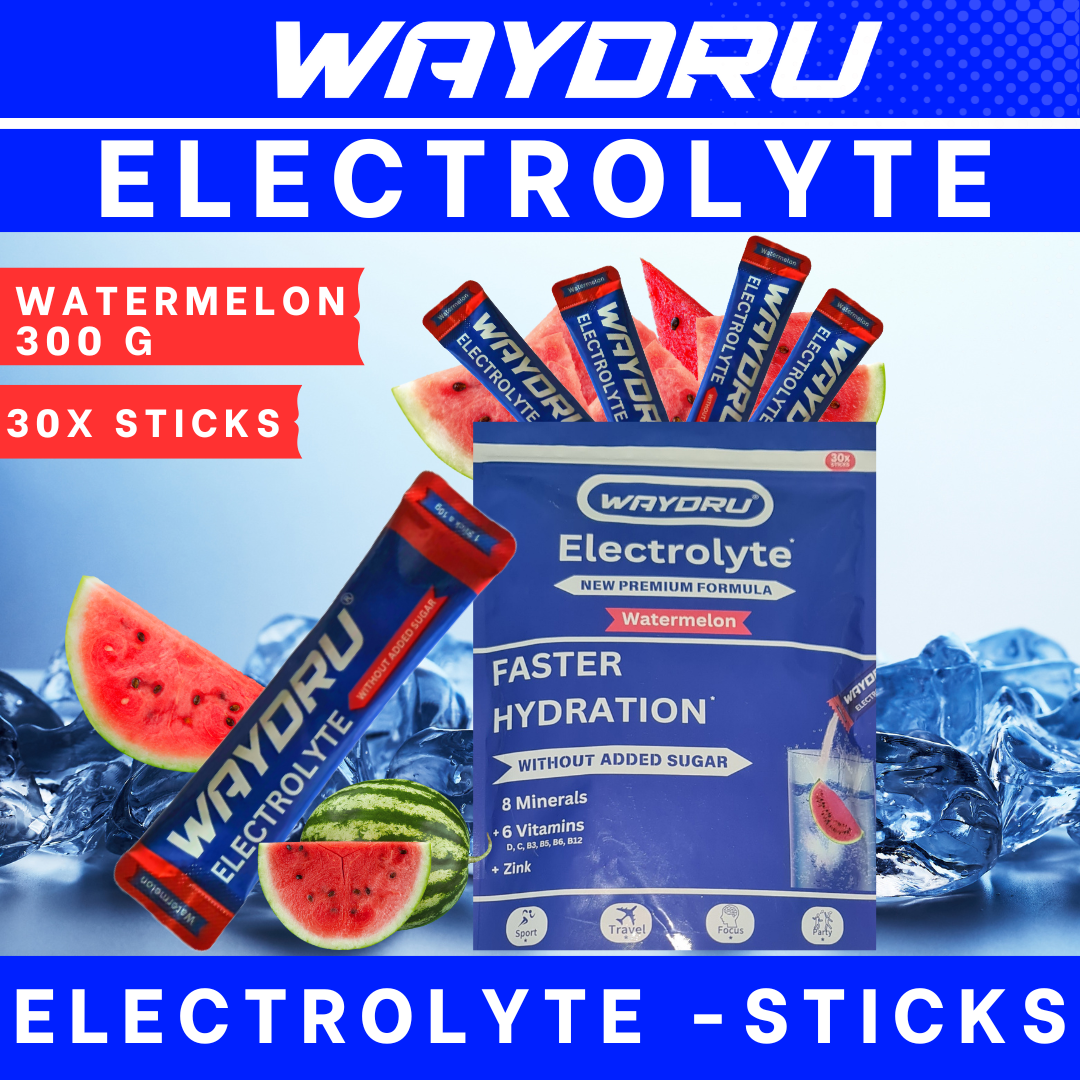 WAYDRU Elektrolyte Wassermelone – Elektrolytgetränk mit 8 Mineralstoffen und 6 Vitaminen für schnelle Hydration – Wassermelonen-Geschmack, zuckerfrei, ideal für Sport und Reisen.