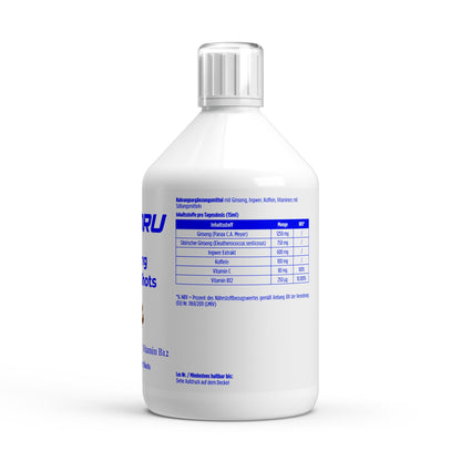 WAYDRU Ginseng Power Shots – 500 ml – Panax Ginseng, Ingwer, Koffein für Energie und Fokus