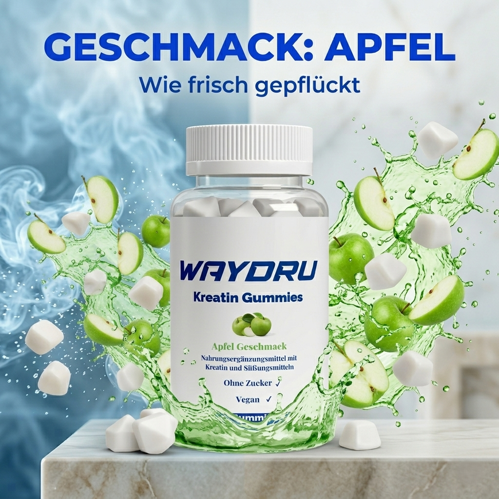 Detailaufnahme der 90 Stk Dose WAYDRU Kreatin Gummies für 30 Portionen.