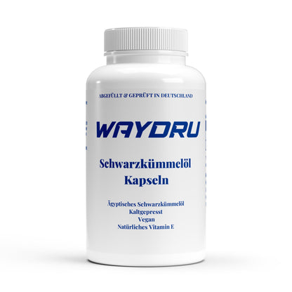 WAYDRU Schwarzkümmelöl Softgel Nahaufnahme – kaltgepresst & vegan